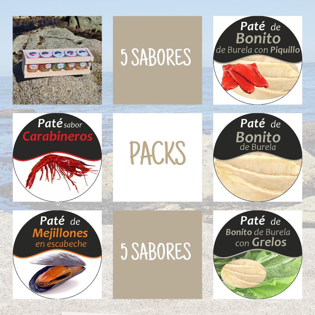 Pack 5 (5 patés variados en cajita de madera)